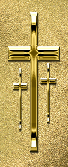 665DLJ-517-GD-SH-GD Gold 3 Crosses Shimmer Gold